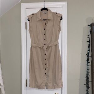 Calvin Klein Beige Midi Dress with Button Detail